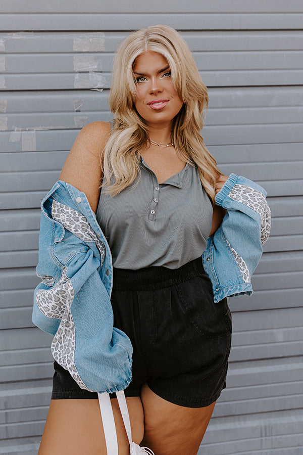Party Perfection Ribbed Henley Tank In Light Slate Curves Image - 1