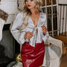 Beverly Drive Satin Tie Top In Grey Image - 1