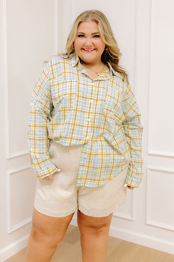 Shy Smile Plaid Button Up Curves Image - 1