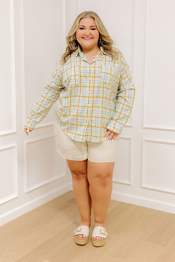 Shy Smile Plaid Button Up Curves Image - 2