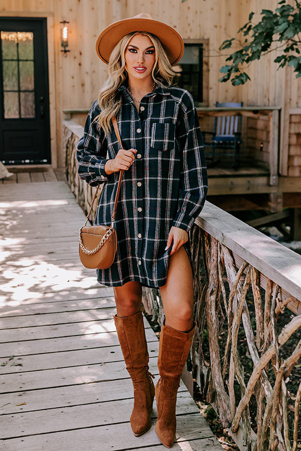 Seasons Keep Changing Flannel Dress In Navy