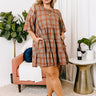 Kind Conversation Plaid Tunic Dress in Rust Curves Image - 1