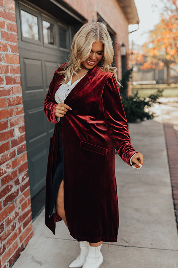 Romance Awaits Velvet Coat in Rust Curves Image - 2