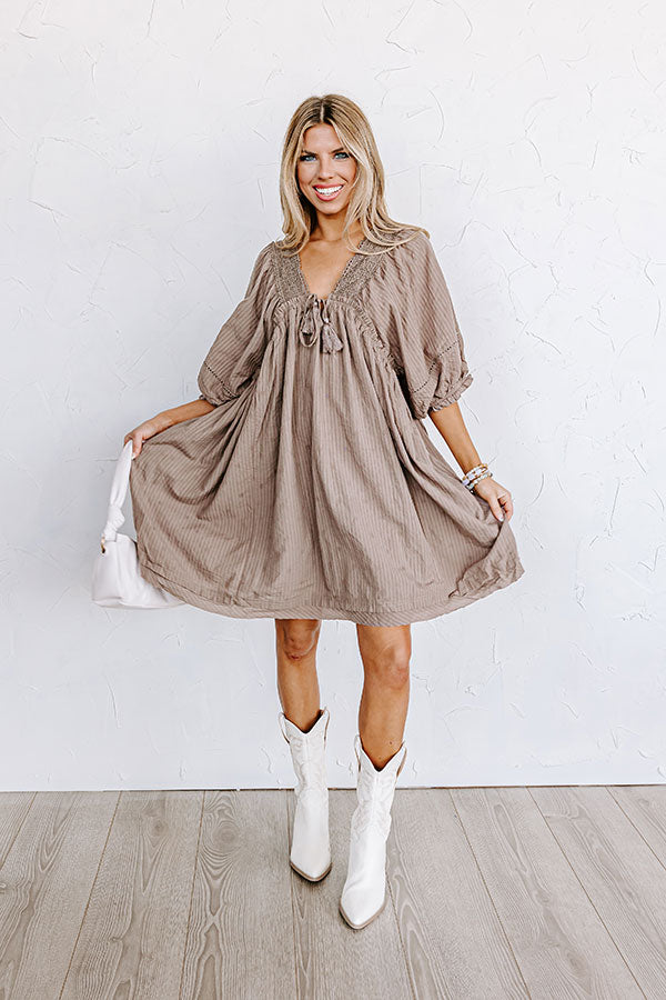 Writers Retreat Babydoll Dress In Taupe Image - 3