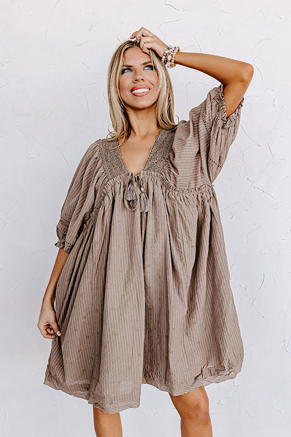 Writers Retreat Babydoll Dress In Taupe Image - 2