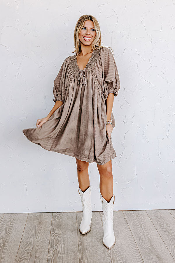 Writers Retreat Babydoll Dress In Taupe Image - 1