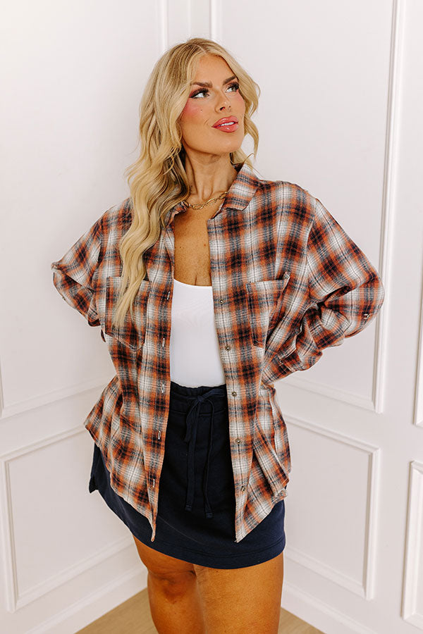 Cozy Accord Plaid Top in Rust Curves Image - 2