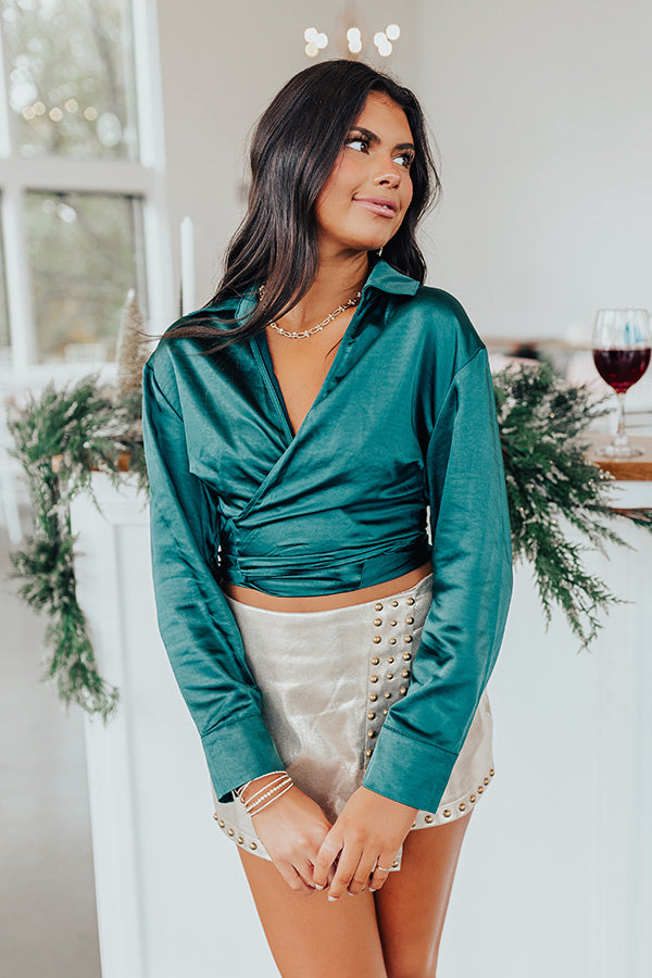 Unseen Beauty Satin Tie Top in Hunter Green