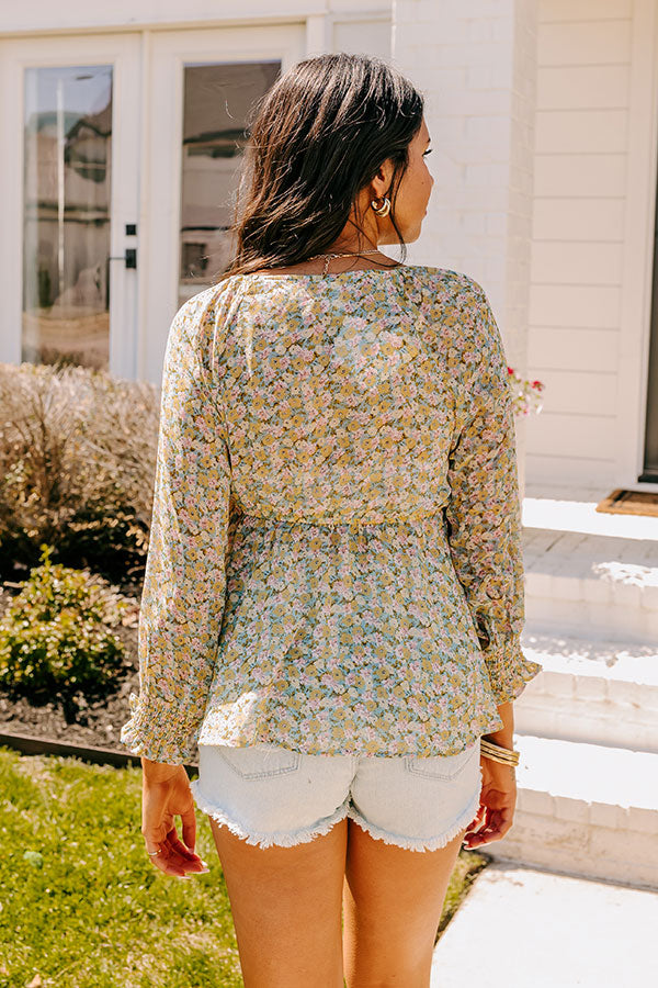 Stolen Moment Floral Front Tie Top In Aqua Image - 4
