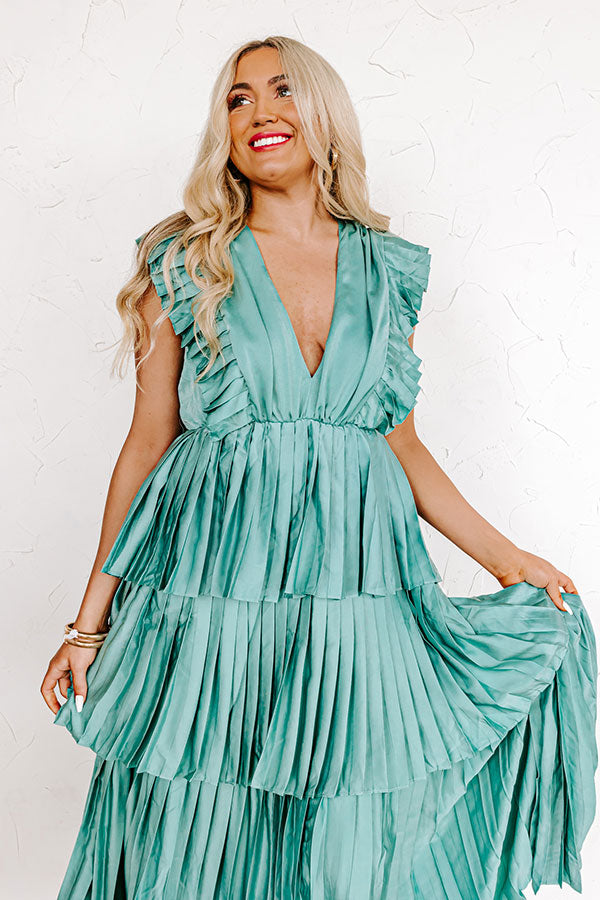 Seeking Champagne Pleated Maxi Dress In Ocean Wave Image - 3