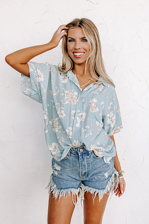 Tulum Toasts Floral Top in Light Sky Blue Image - 1