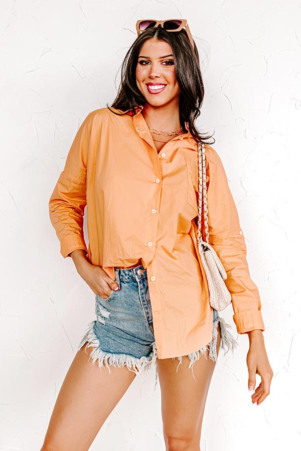Sending Good Luck Button Up Top In Orange Image - 5