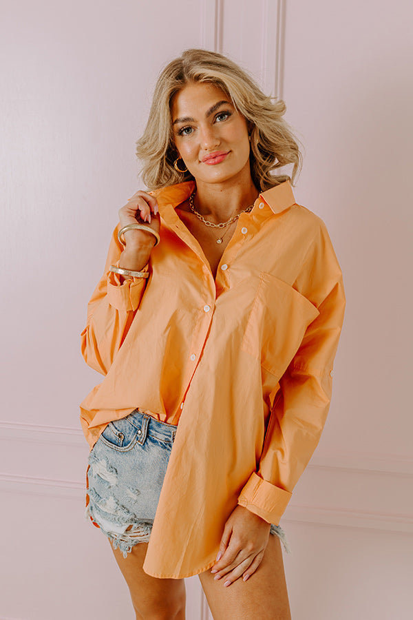 Sending Good Luck Button Up Top In Orange Image - 4