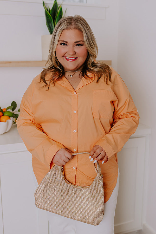 Sending Good Luck Button Up Top In Orange Curves Image - 2