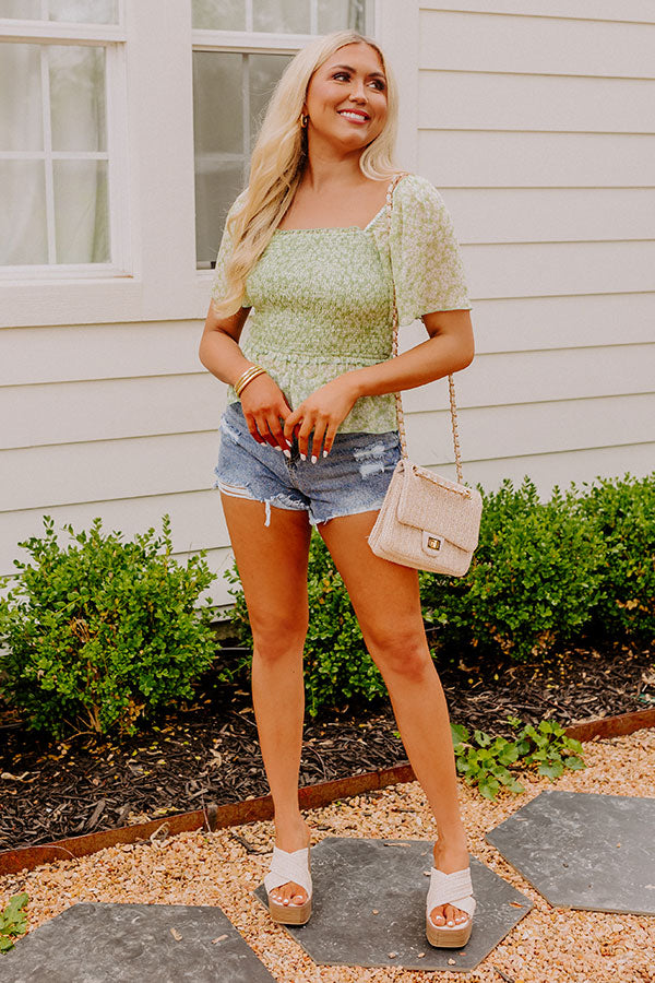 Peonies Preferred Smocked Top In Lime Image - 5