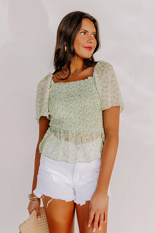 Peonies Preferred Smocked Top In Lime