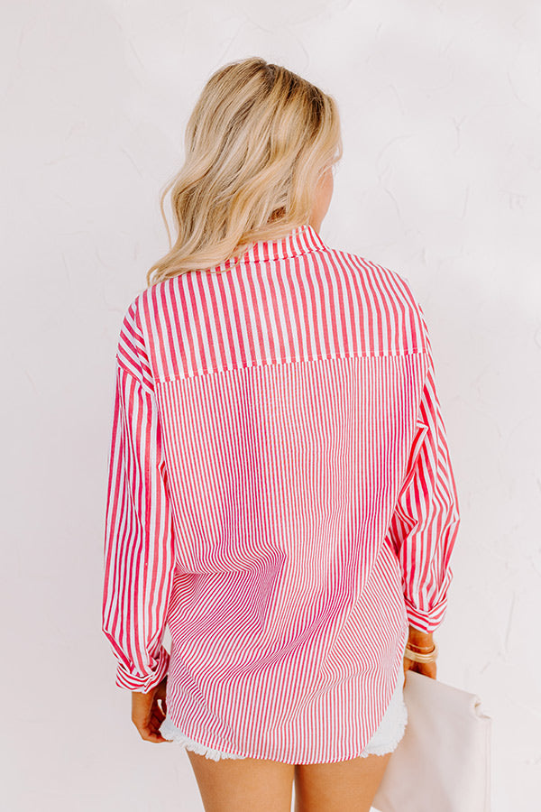 Boating Day Stripe Button Up In Hot Pink Image - 3