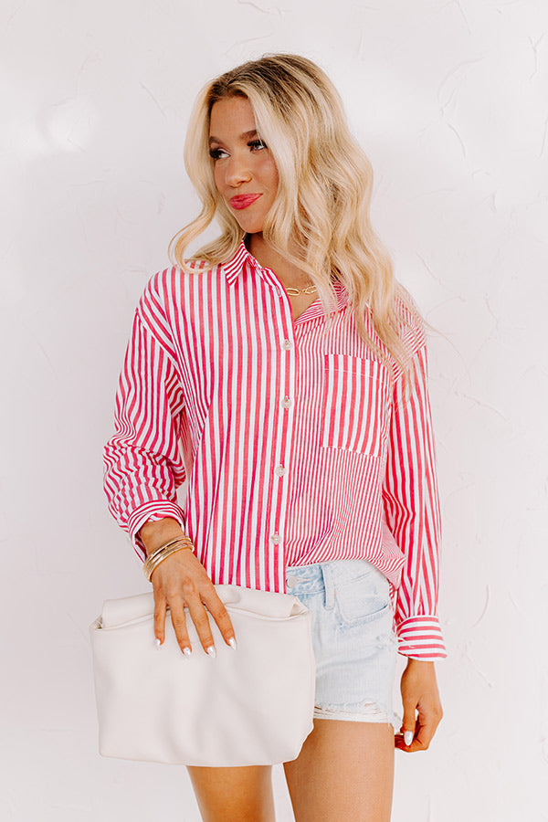 Boating Day Stripe Button Up In Hot Pink Image - 2