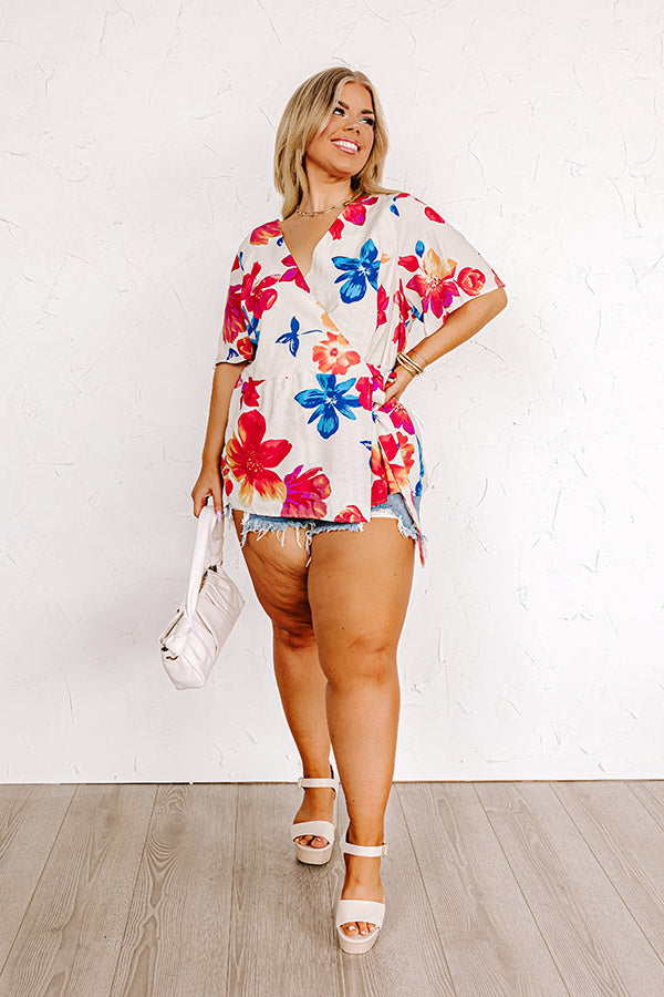 Tropical Trip Floral Wrap Top Curves Image - 1