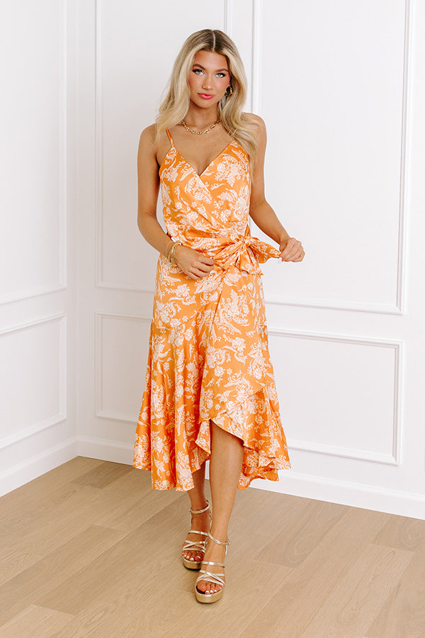 Dance And Sway Satin Wrap Dress in Orange Image - 3