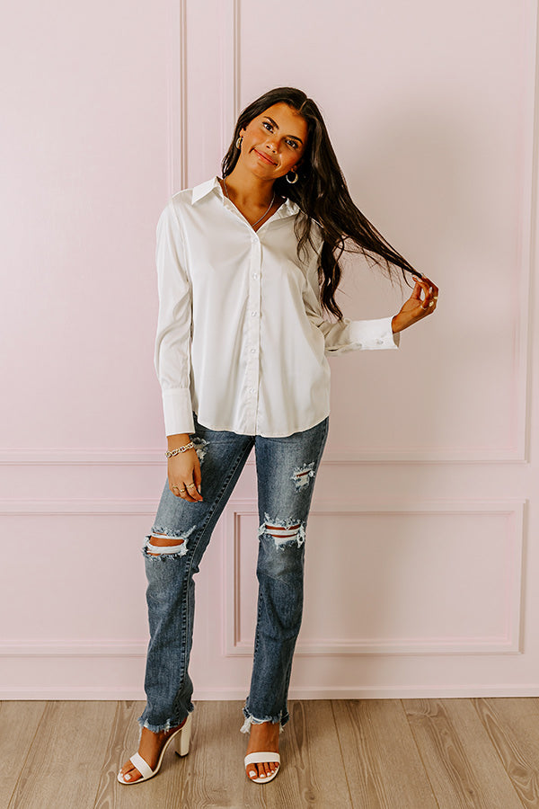 Plan For Success Satin Button Up In Ivory
