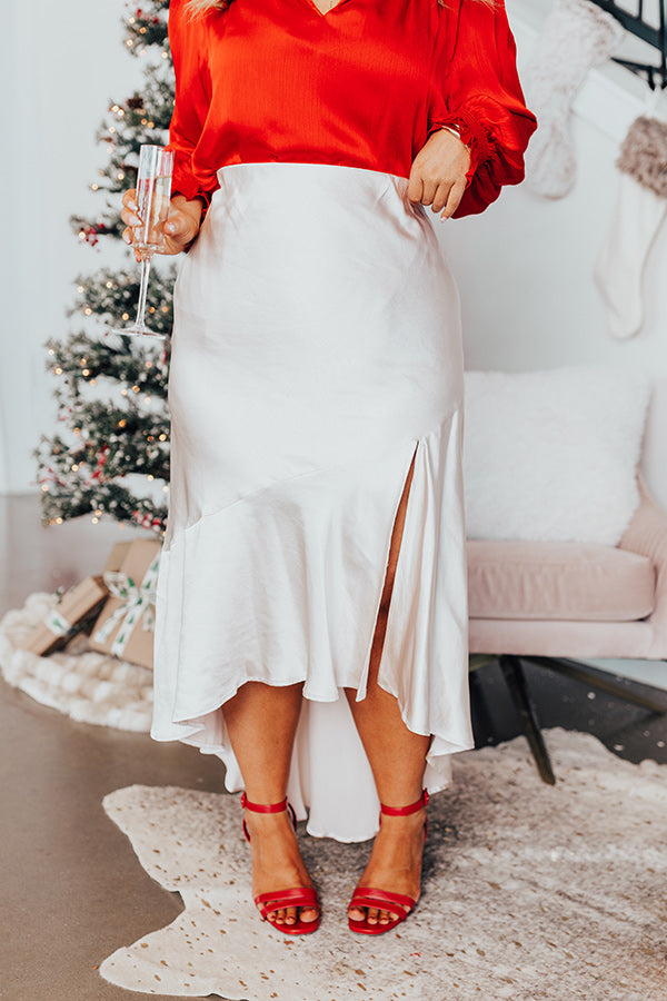 The Roxleigh Satin Midi Skirt In Champagne Curves Image - 2
