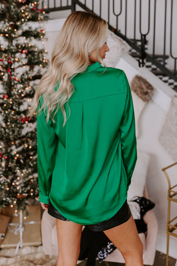 Once In A Lifetime Satin Top In Kelly Green Image - 3