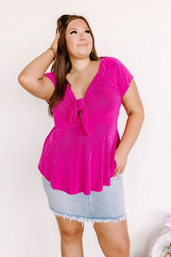 Romantic Getaway Front Tie Babydoll Top In Fuchsia Curves Image - 2