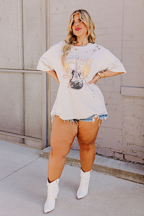 Rock N Roll World Tour Distressed Boyfriend Tee In Stone Curves Image - 2