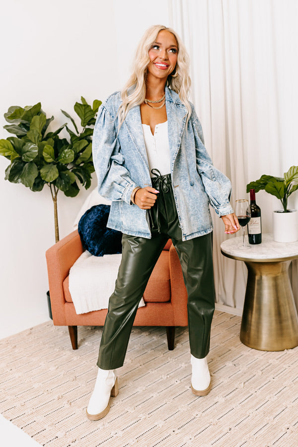Austin Nights Faux Leather Pants In Army Green Image - 2