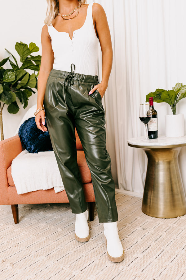 Austin Nights Faux Leather Pants In Army Green Image - 1