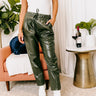 Austin Nights Faux Leather Pants In Army Green Image - 1