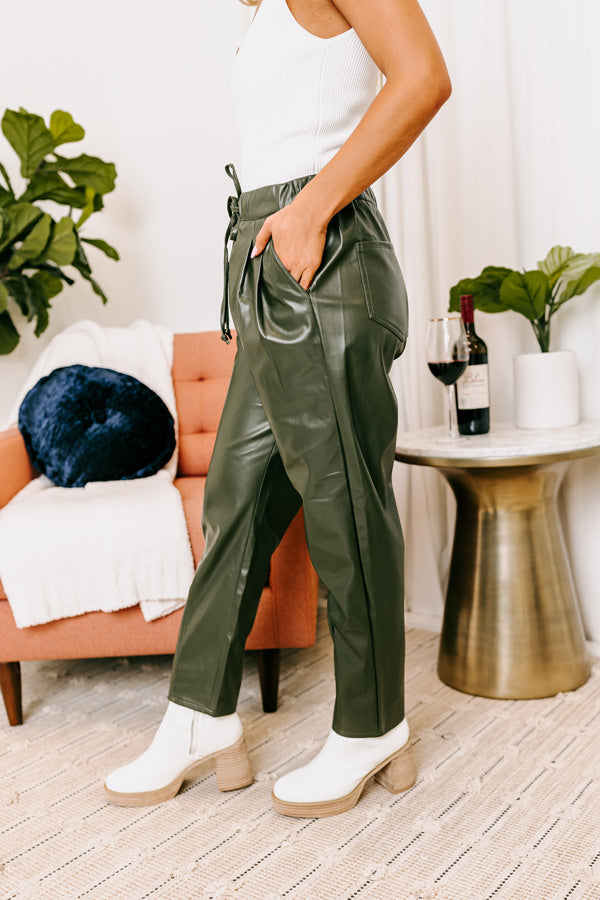 Austin Nights Faux Leather Pants In Army Green Image - 4