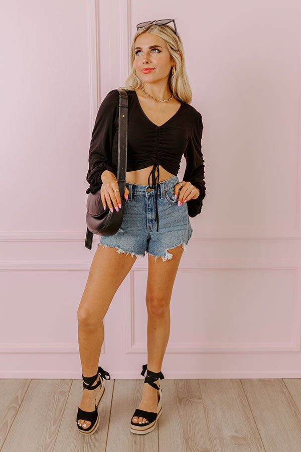 Dates And DMs Ruched Crop Top In Black Image - 2
