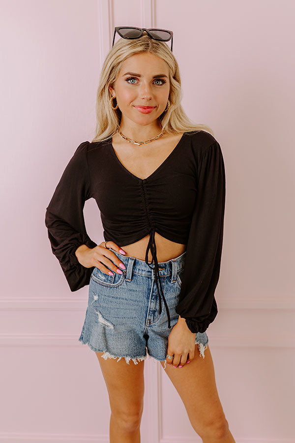 Dates And DMs Ruched Crop Top In Black Image - 1