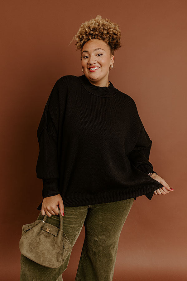 Full Of Warmth Tunic Sweater In Black Curves