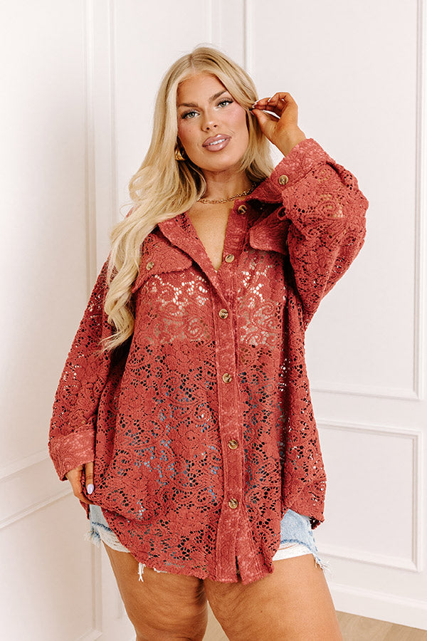 Along The Drive Lace Button Up In Rust Curves Image - 1