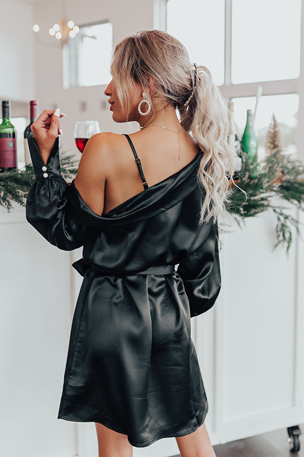 More Pinot, Please Satin Dress In Black Image - 5