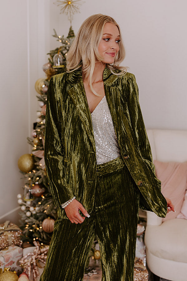 Private Jet Perfection Velvet Blazer in Olive