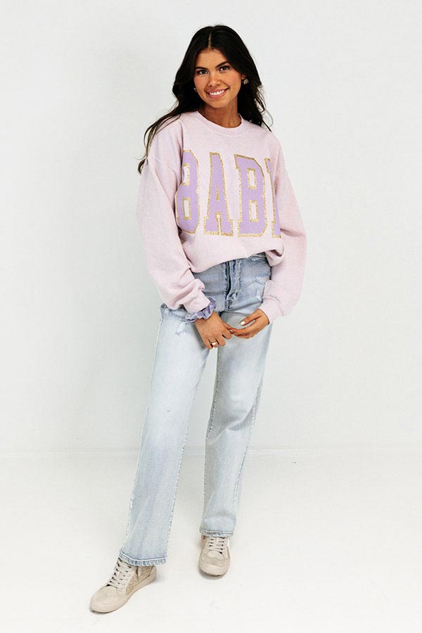 Call Me Babe Graphic Sweatshirt In Dusty Purple Image - 4