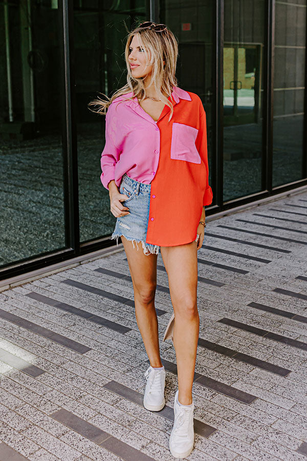 Happy Attitude Color Block Top Image - 2