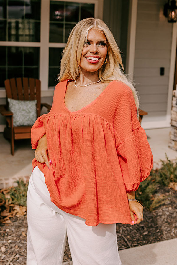 Pause And Reflect Babydoll Top In Bright Coral Curves Image - 1
