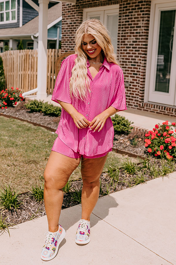 Tour The Town Pleated Top In Pink Curves Image - 2