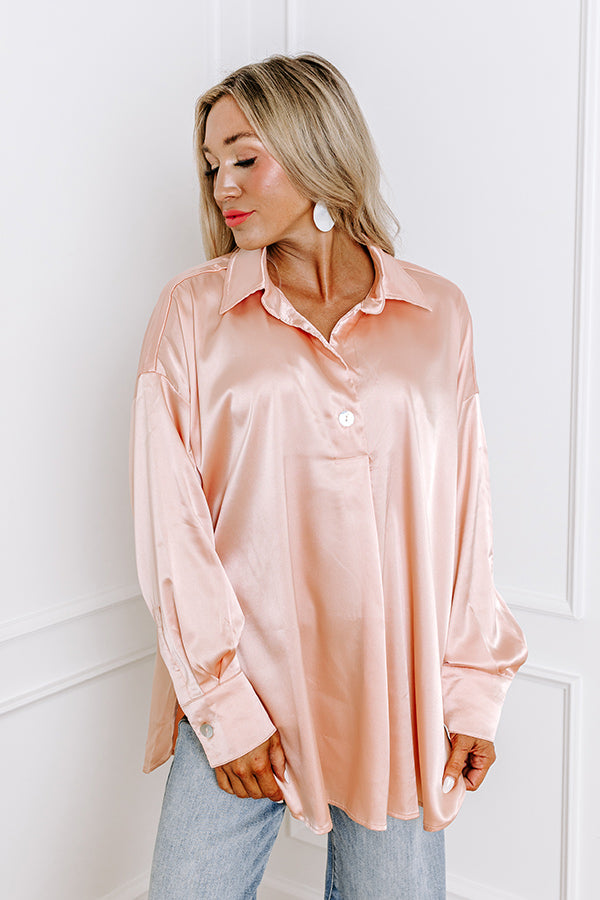 Siren Song Satin Shift Top In Peach Image - 3