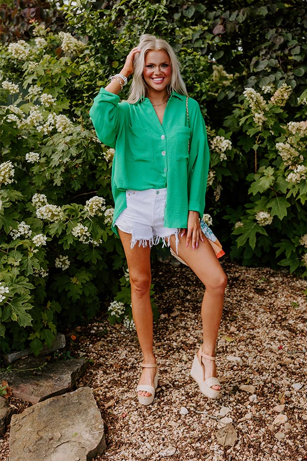 Puerto Vallarta Villa Button Up In Kelly Green Image - 5