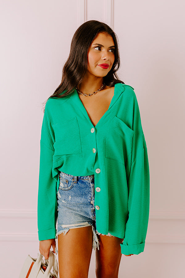 Puerto Vallarta Villa Button Up In Kelly Green Image - 1