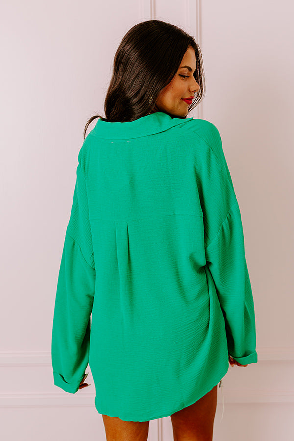 Puerto Vallarta Villa Button Up In Kelly Green Image - 3