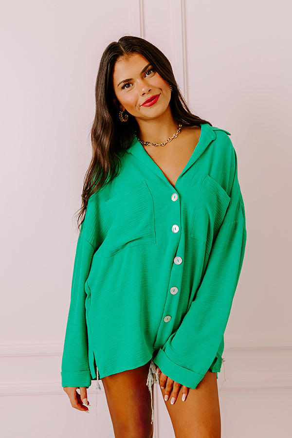 Puerto Vallarta Villa Button Up In Kelly Green Image - 2