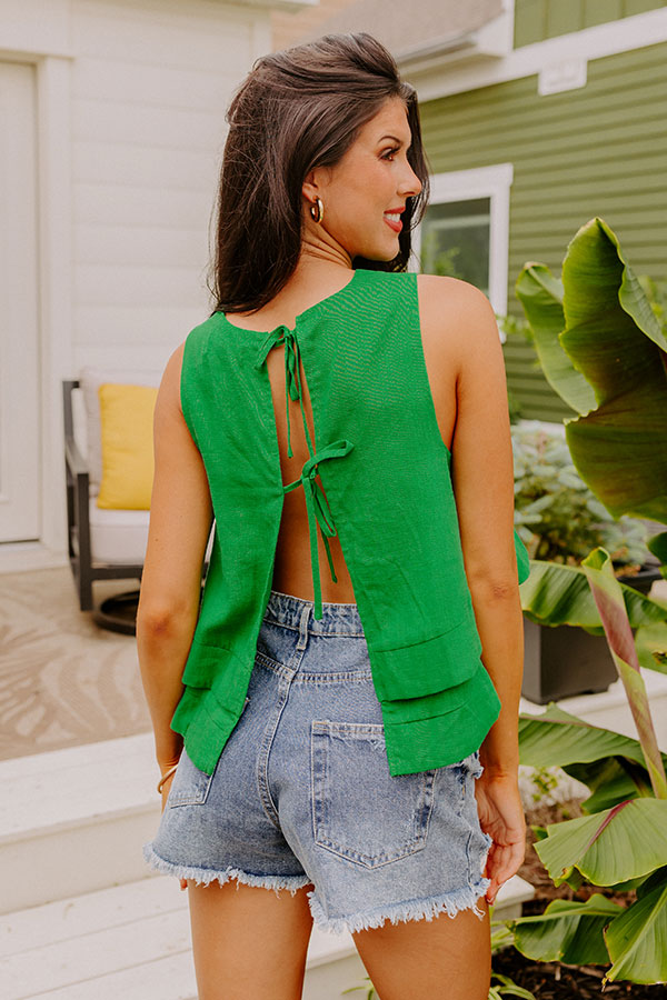 Classic And Keen Linen-Blend Top In Green Image - 3