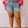 The Hazel Midrise Frayed Shorts Curves Image - 1